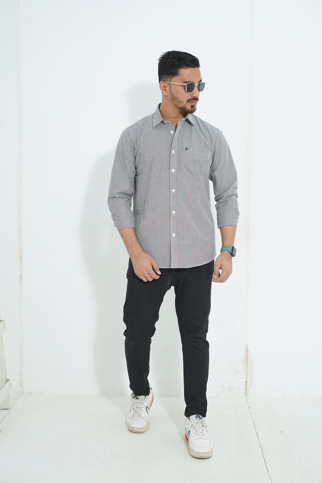 Premium Full Sleeve Mini Gingham Teal Shirt