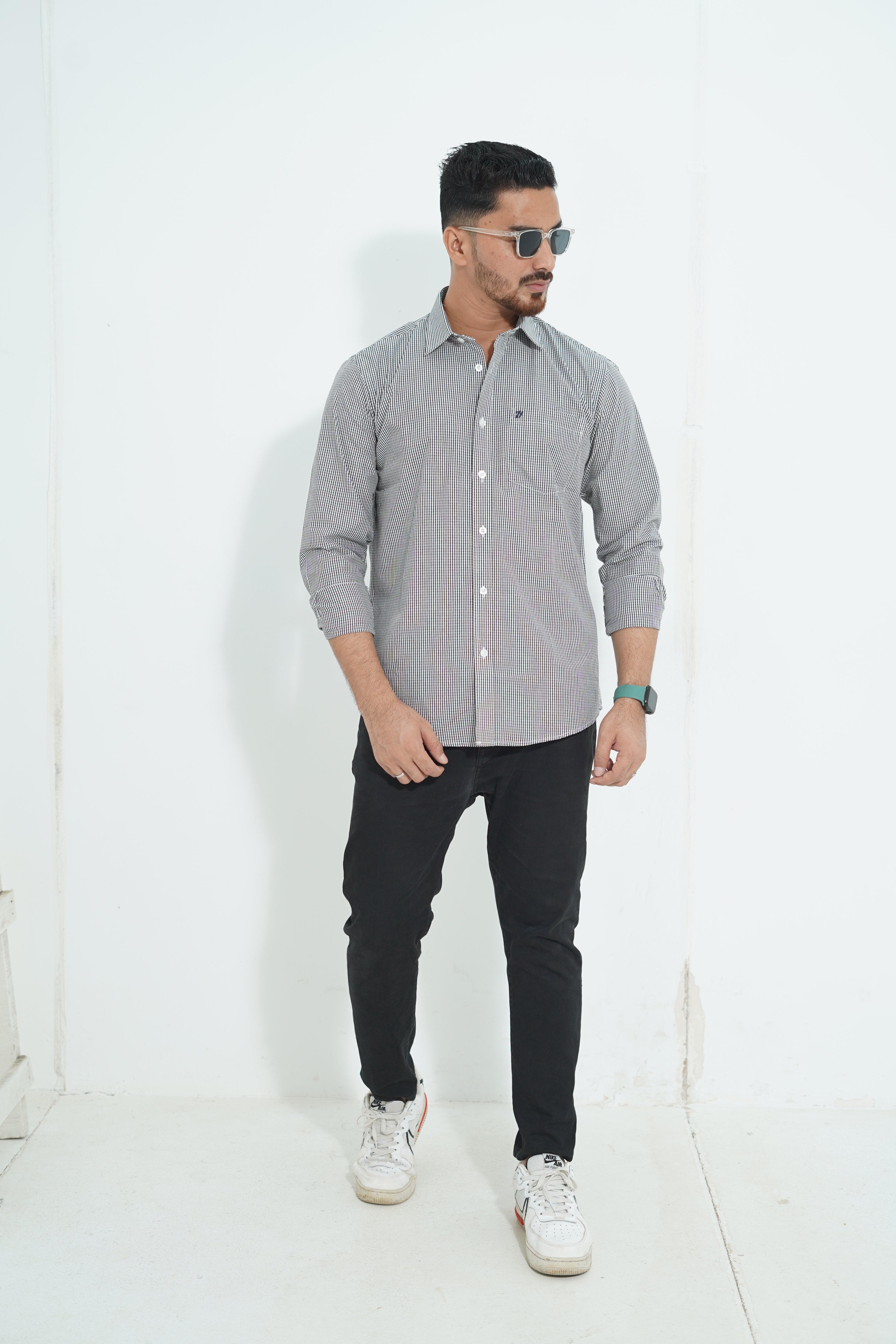 Premium Full Sleeve Mini Gingham Teal Shirt