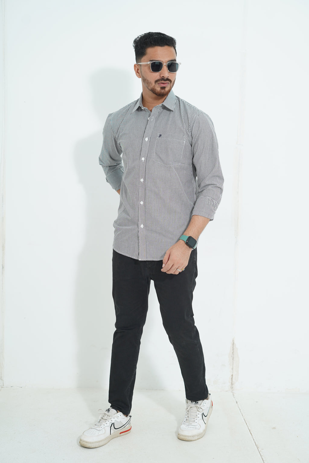 Premium Full Sleeve Mini Gingham Teal Shirt