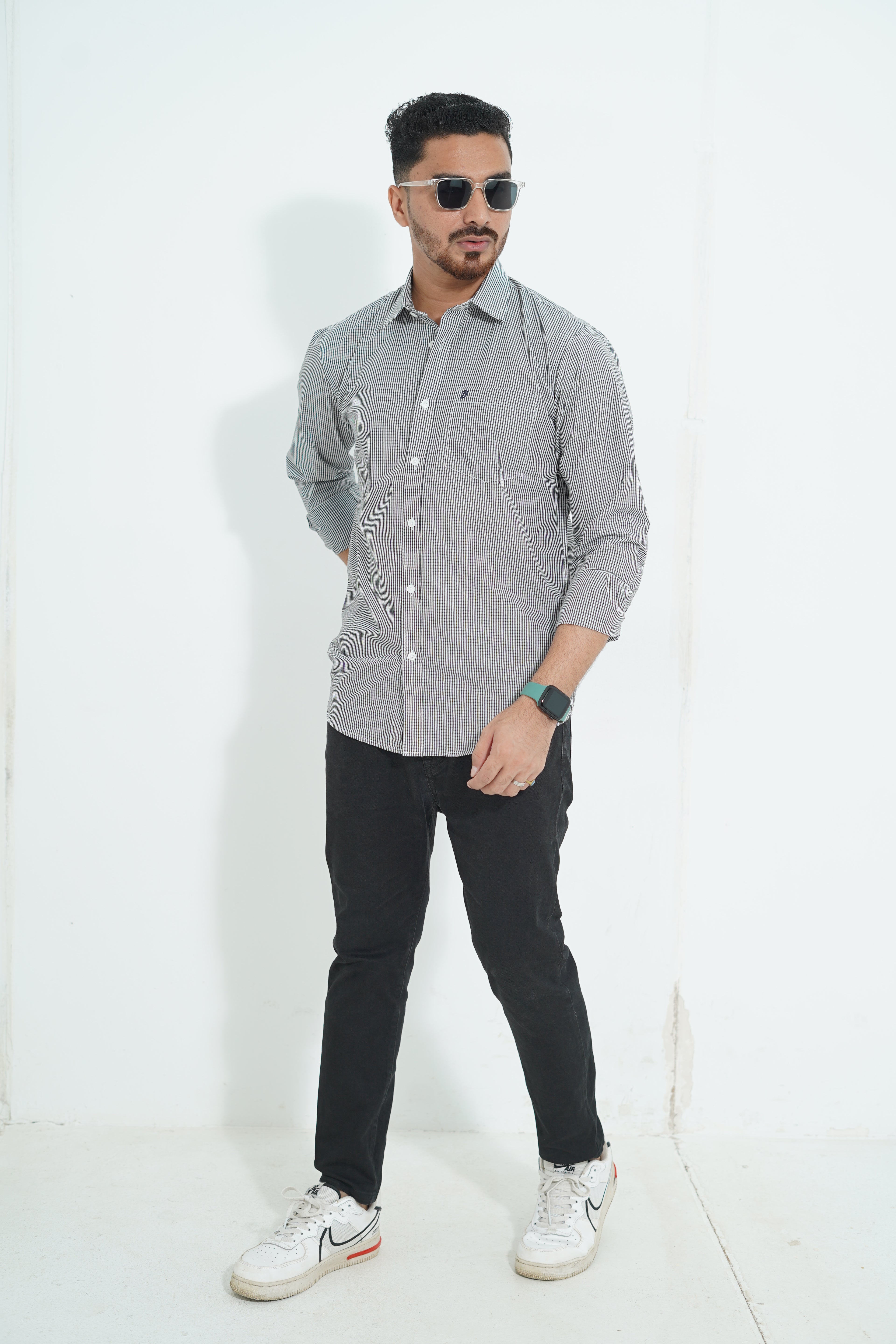 Premium Full Sleeve Mini Gingham Teal Shirt