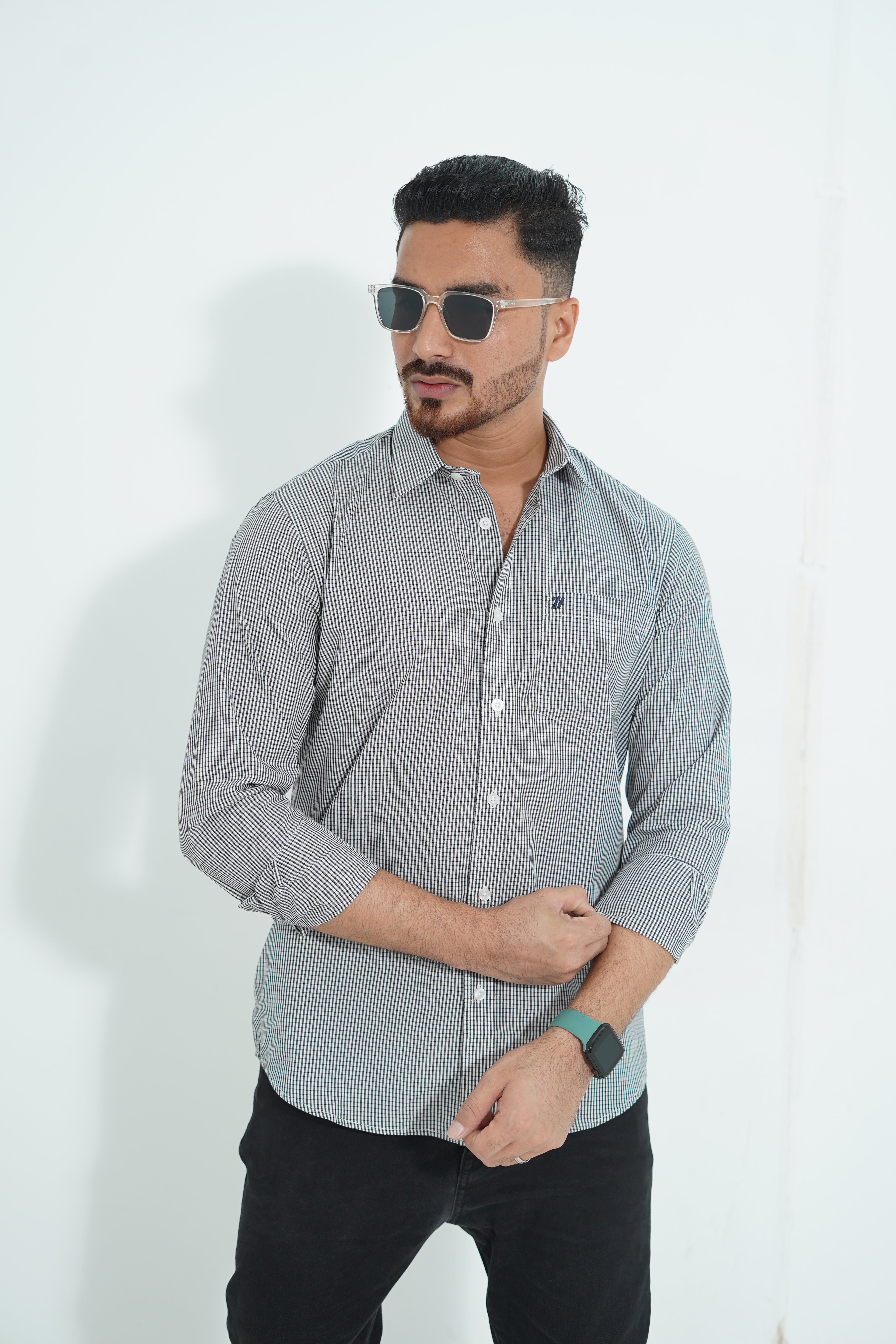 Premium Full Sleeve Mini Gingham Teal Shirt