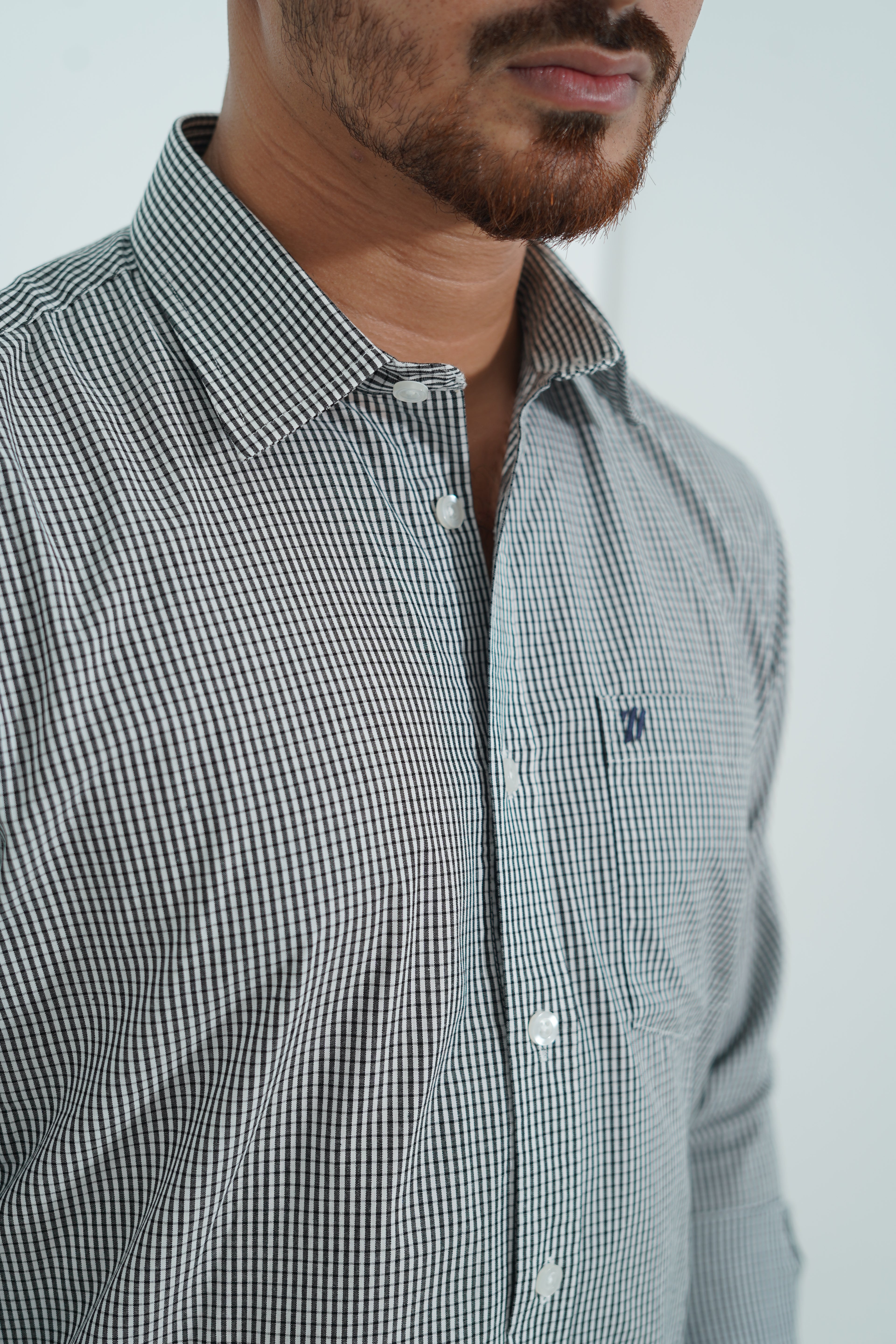 Premium Full Sleeve Mini Gingham Teal Shirt