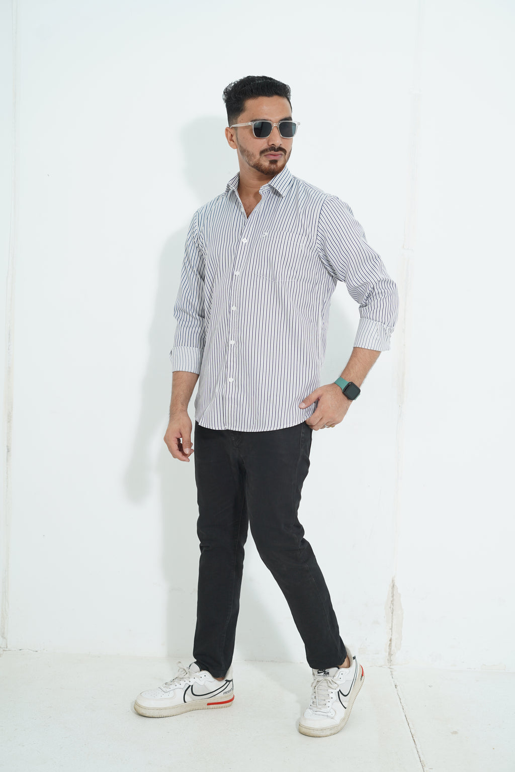 Premium Full Sleeve Navy Pinstripe Shirt