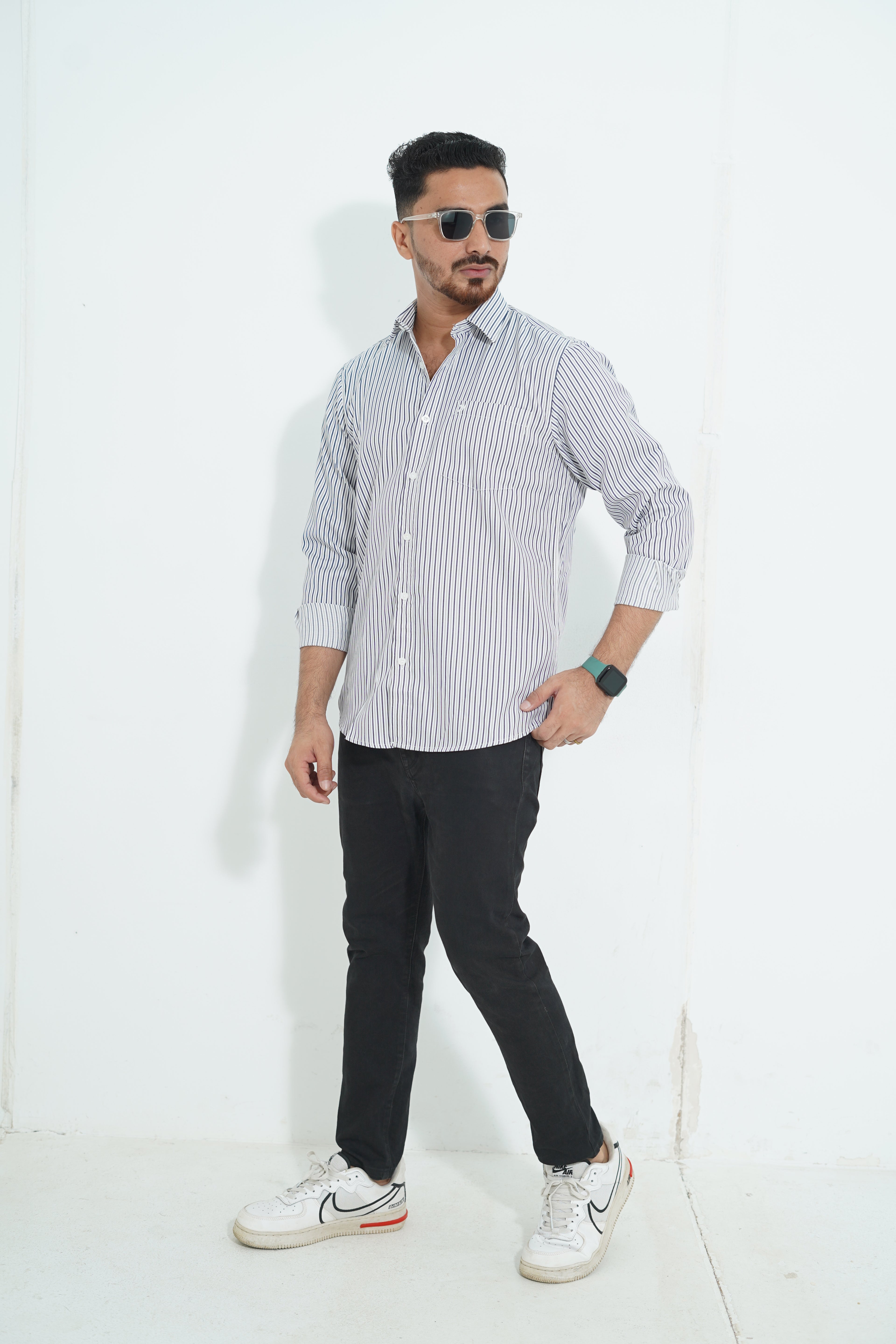 Premium Full Sleeve Navy Pinstripe Shirt