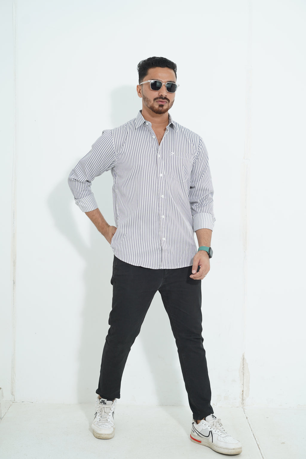 Premium Full Sleeve Navy Pinstripe Shirt