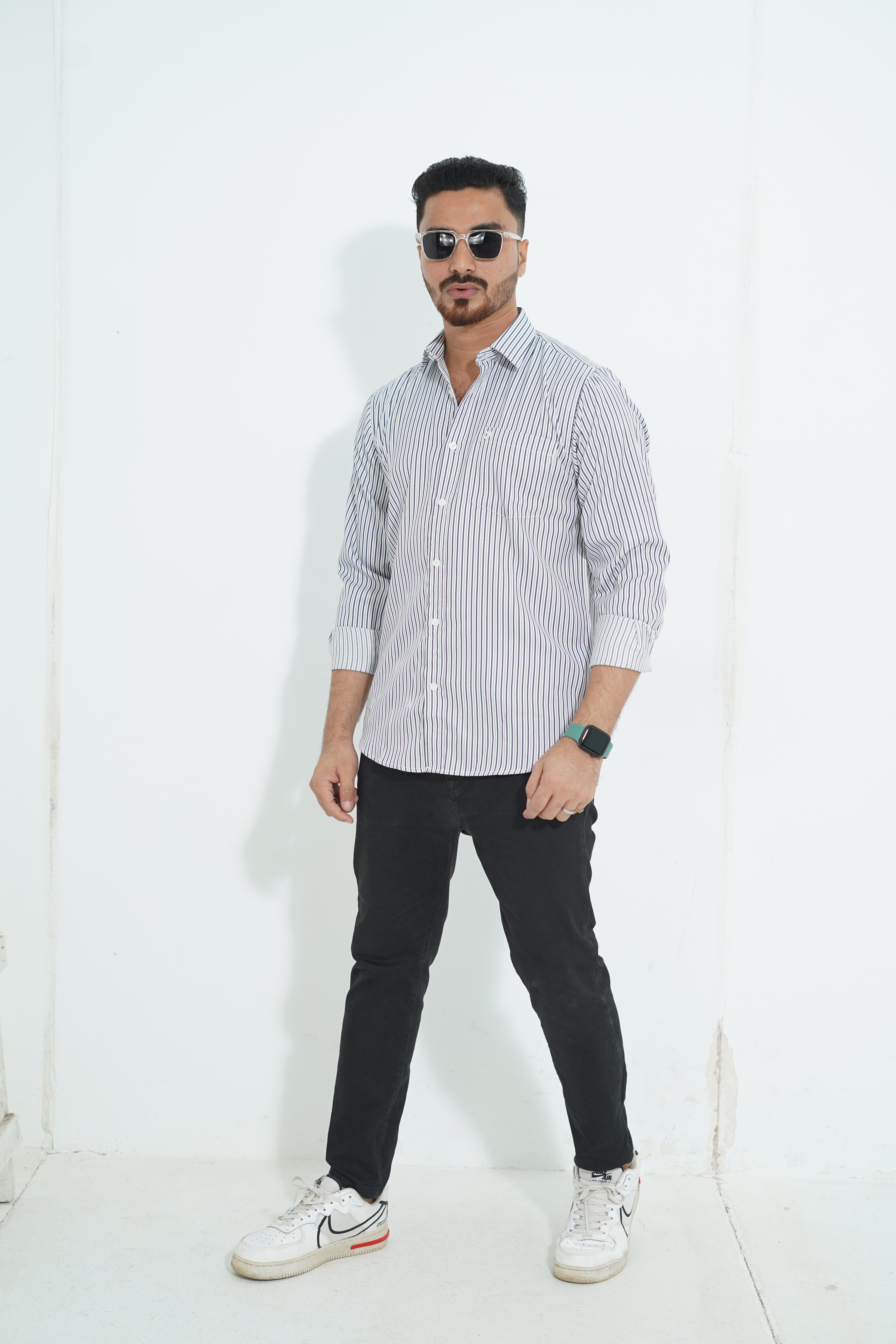 Premium Full Sleeve Navy Pinstripe Shirt