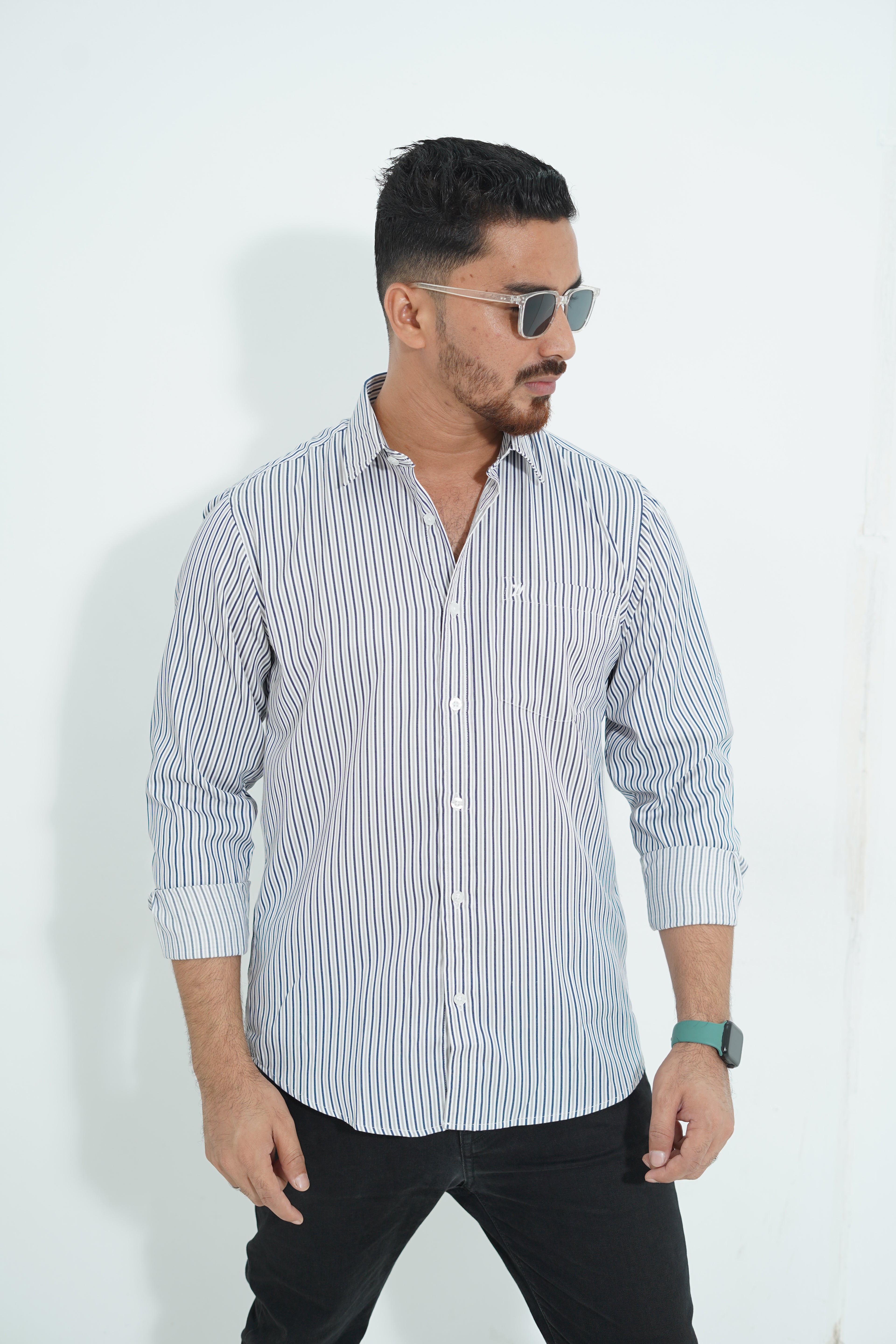 Premium Full Sleeve Navy Pinstripe Shirt