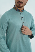 Premium Mint Green Textured Panjabi with Abstract Printed Collar