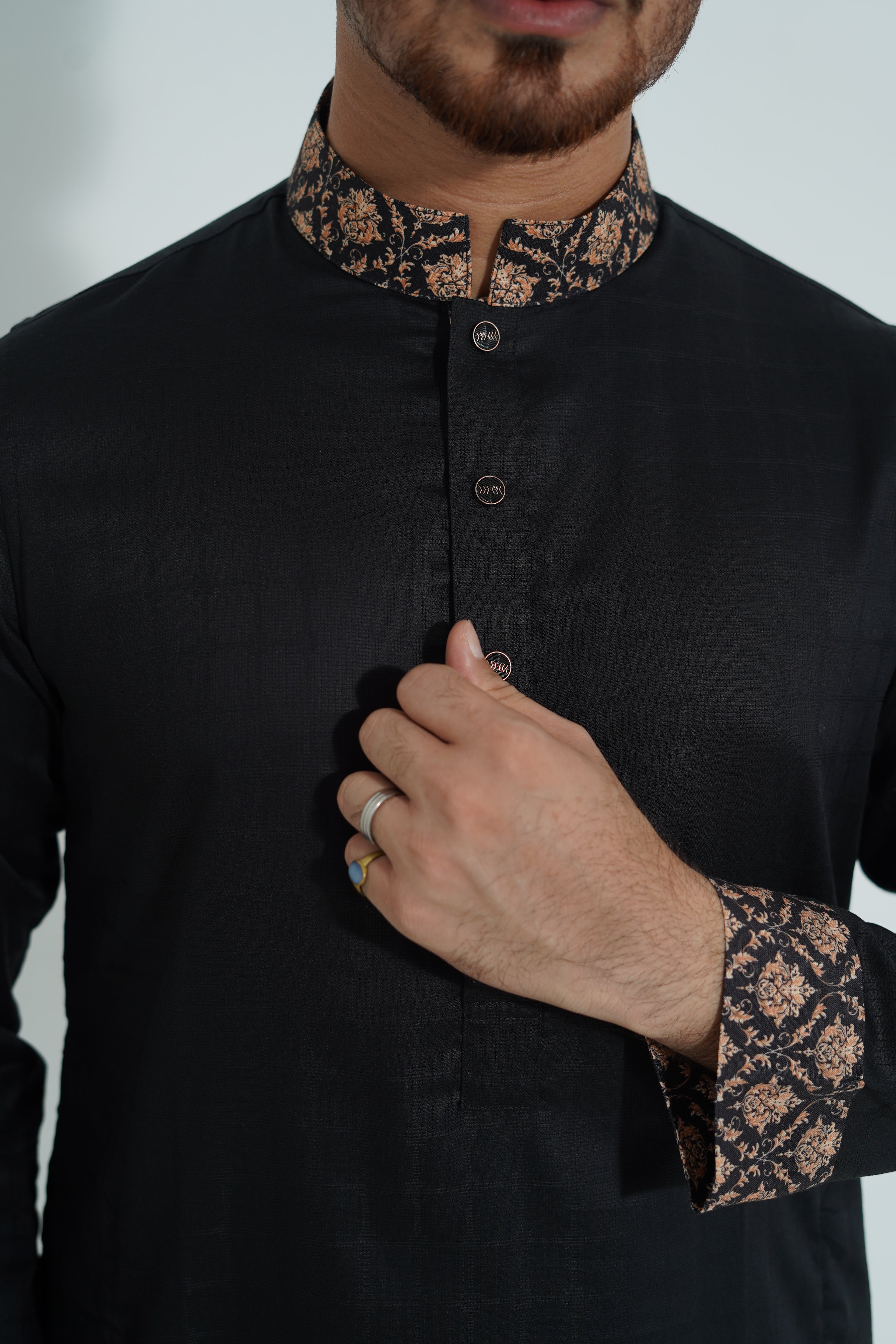 Pure White Textured Premium Punjabi with Contrast Collar