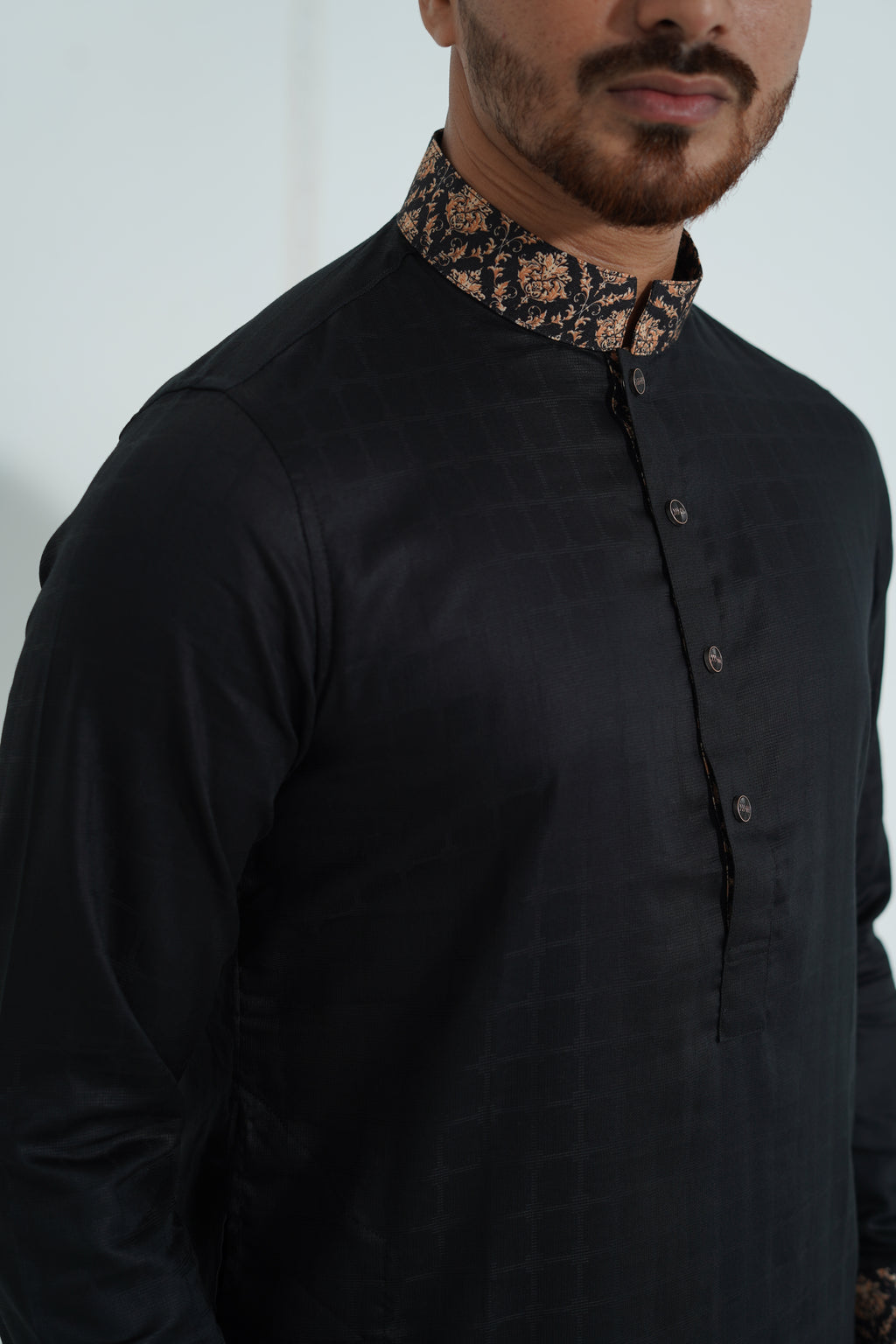 Pure White Textured Premium Punjabi with Contrast Collar
