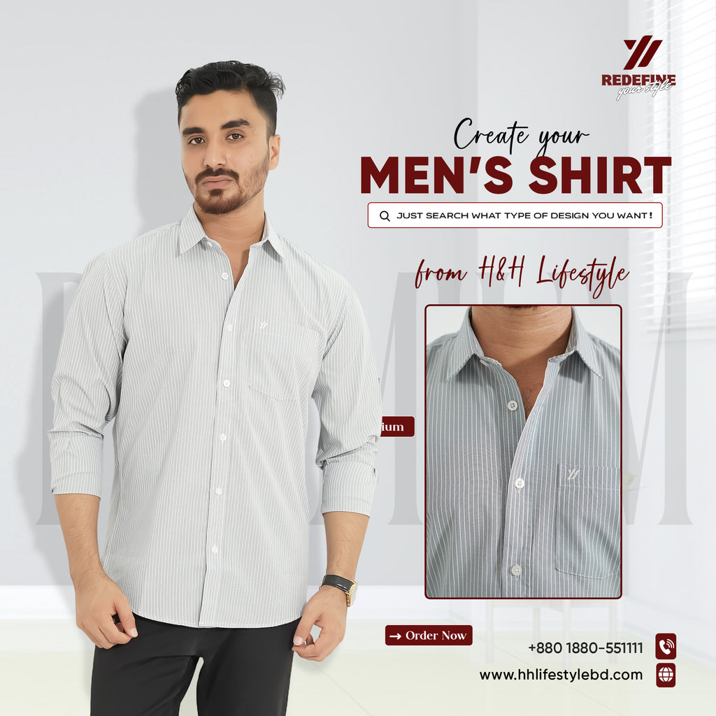 Premium Full Sleeve Stripe Ash Color Shirt